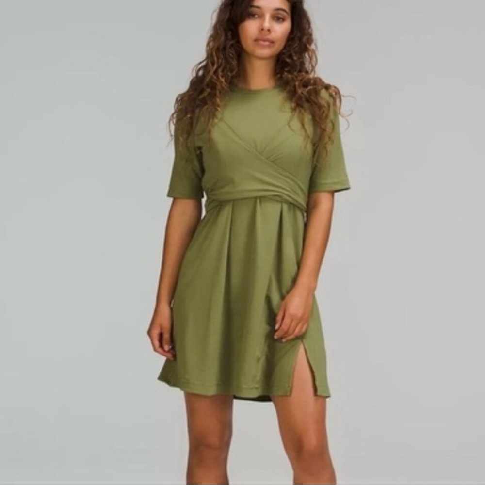 LULULEMON‎ | Cotton Wrap Front T-Shirt Dress in Bronze Green Sz. 8
